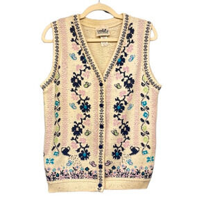 Vintage Northern Isles Embroidered‎ Floral Sweater Vest Size Small/Petite S/P
